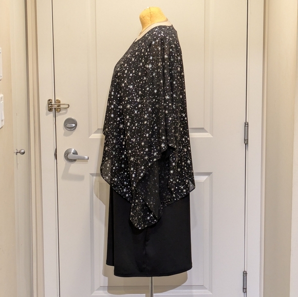 EUC Hanna Nikole 24W Galaxy Star Print Draped Capelet Black and Silver Dress - Picture 6 of 9